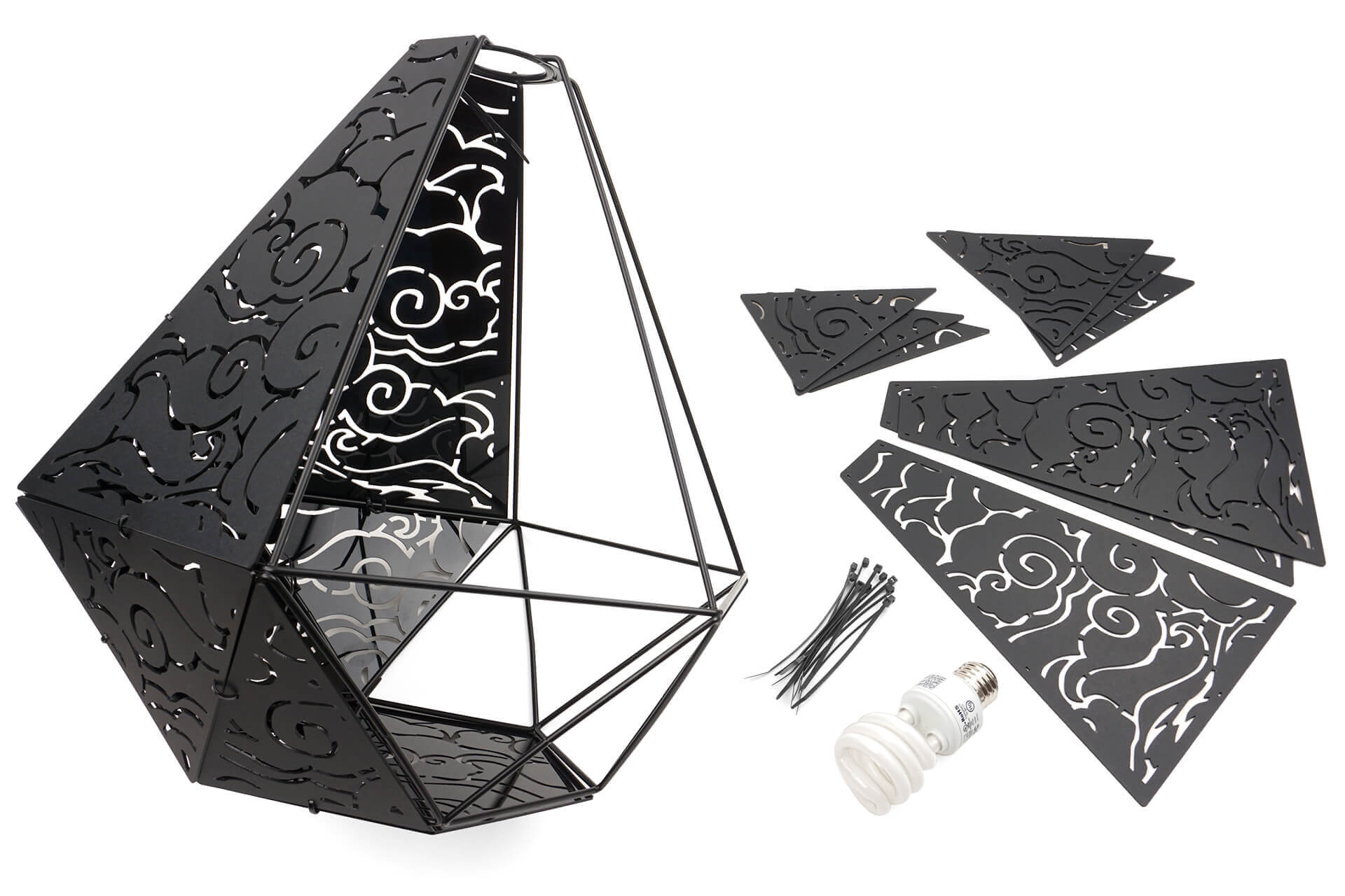 A customized ikea lampshade with an intricate abstract design.