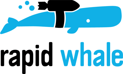 Rapid Whale logo featuring an illustration of a whale with a torpedo strapped to its back; links to homepage